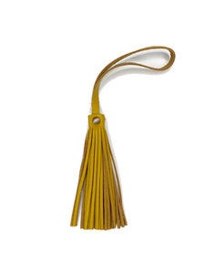 MoonLake Designs handcrafted small leather fringe tassel in mustard yellow